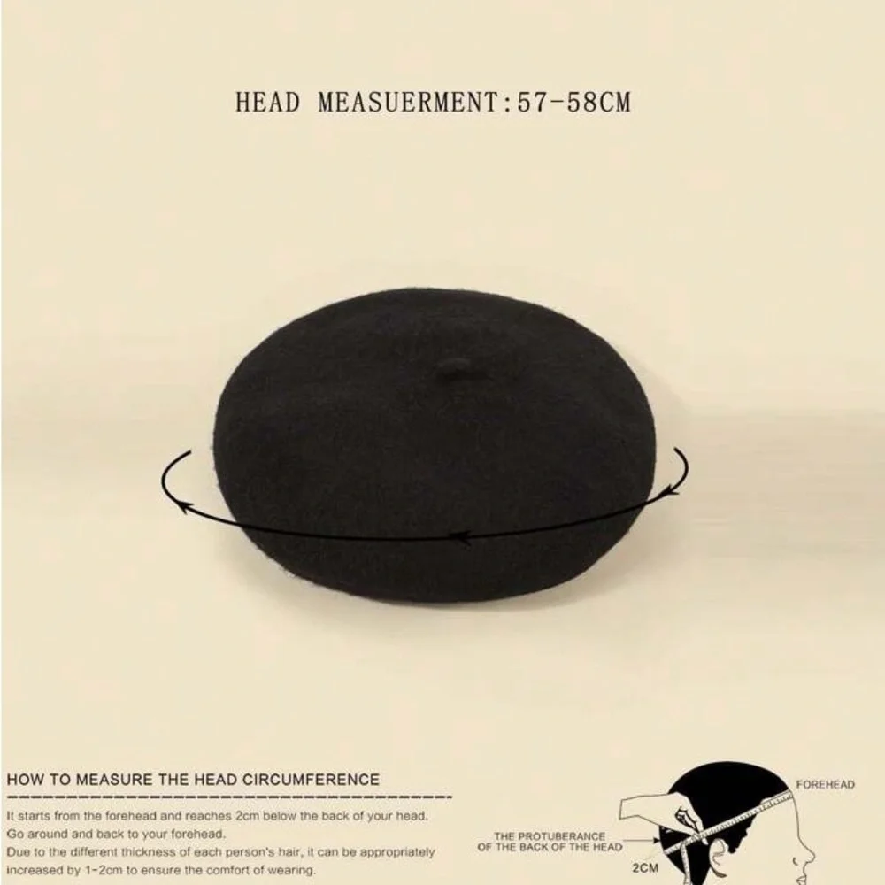 Unisex Classic Black Wool Beret NWT